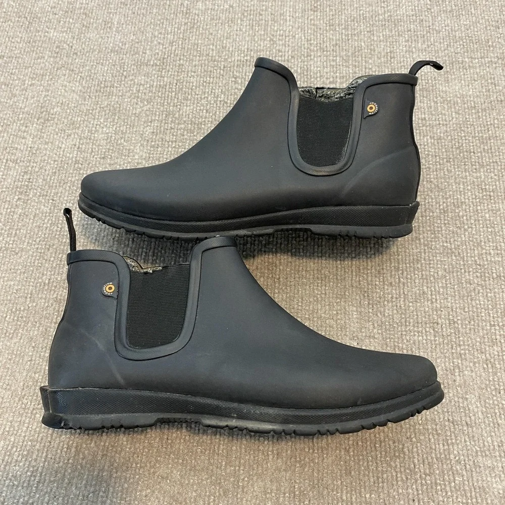 Bogs Rain Boots Womens‎ Size 10 Black Rubber Faux Fur Ankle Chelsea 72421-001